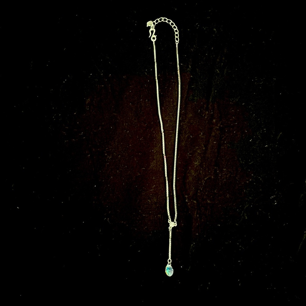 Swarovski Rhodium Sterling Silver Box Chain Crystal Necklace Adj 16-18"
